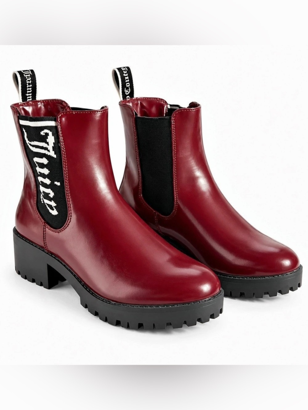 Juicy Couture Women’s Burgundy Chelsea Ankle Boots Lug Sole Size 6.5 New With Ta
